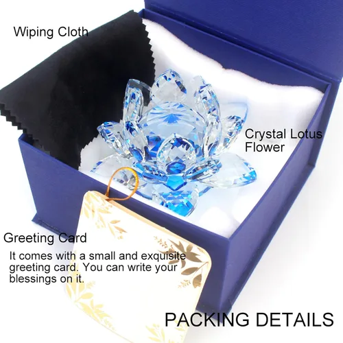 Vista 6 de Flor de loto de cristal brillante, 4 pulgadas, reflejo de loto de cristal transparente para Feng Shui, decoración del hogar, adornos o peso de papel