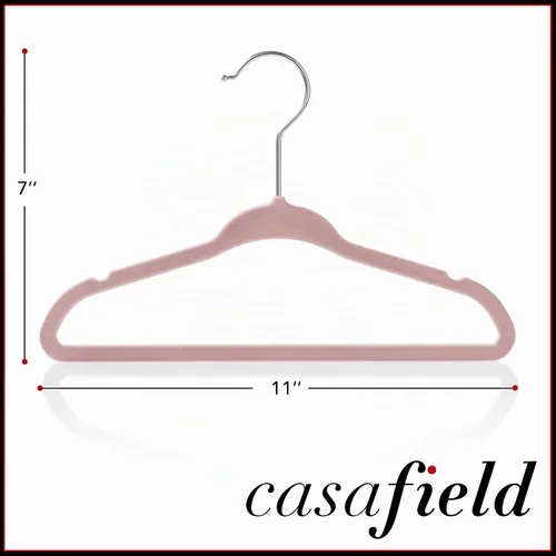 Vista 5 de Casafield 50 perchas de terciopelo para bebé, tamaño de 11 pulgadas para ropa de bebés y niños pequeños, color rosa claro