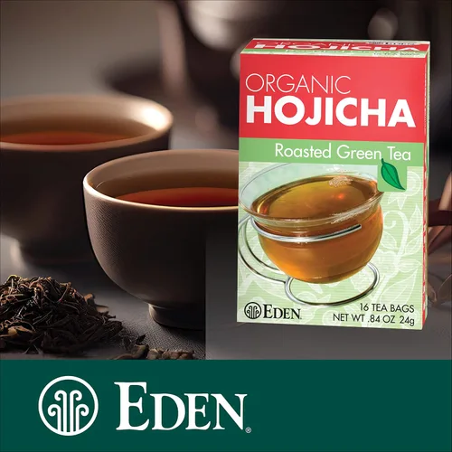 Vista 5 de Eden Hojicha Té verde tostado orgánico, bajo en cafeína, japonés, 16 bolsas de té de manila sin blanquear por caja (paquete de 3)