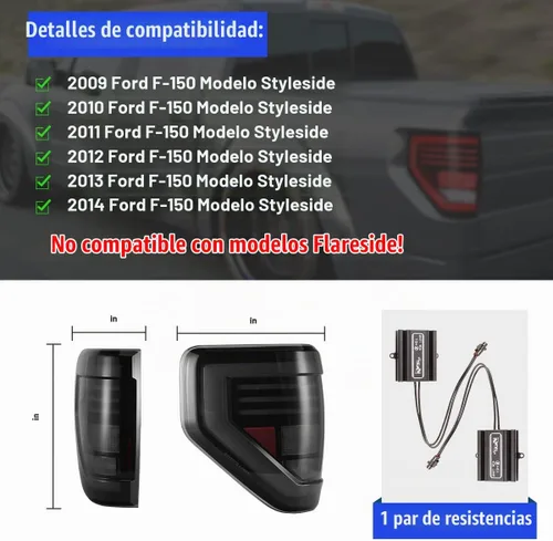 Vista 3 de ROXX Luces traseras F150, conjunto de luces traseras secuenciales LED para Ford F150 2009-2014 modelo Styleside solamente, par de luces traseras LED