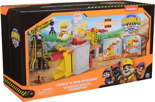 Vista 9 de Rubble & Crew, Launch & Spin - Juego de nave espacial con figura de juguete de Rubble en uniforme de construcción, juguetes para niños y niñas a