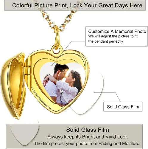 Vista 5 de Sterling Silver Heart Locket Necklace for Women, Angel Wings Lockets Necklace for Women That Hold Pictures, GoldSilverRose Gold Personalized Engrave