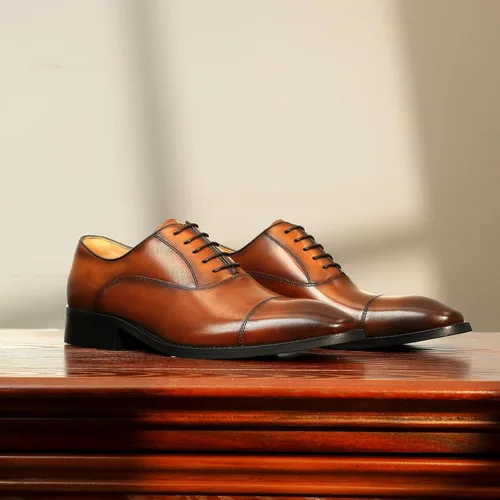 Vista 5 de DESAI Zapatos de vestir para hombre con cuero genuino en zapatos clásicos formales de cuero Oxford para hombres
