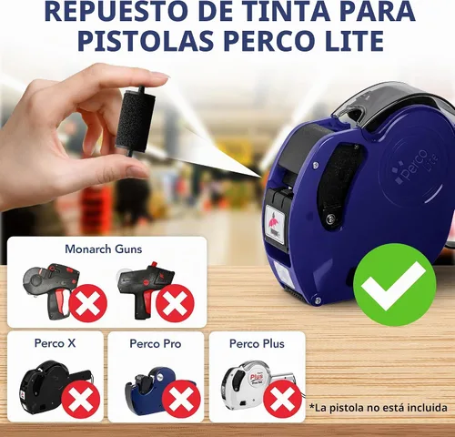 Vista 2 de Perco Lite Pricing Gun Labeler - Rollos de tinta de repuesto preferidos para pistola de precio Perco Lite, recarga de tinta fácil y cómoda incluso