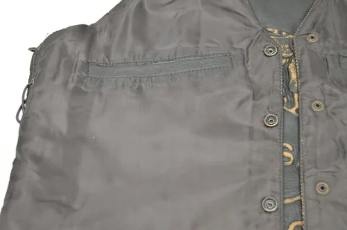 Vista 7 de Chaleco de cuero para hombre con cabeza de águila y estrellas en relieve con encaje lateral marrón y negro