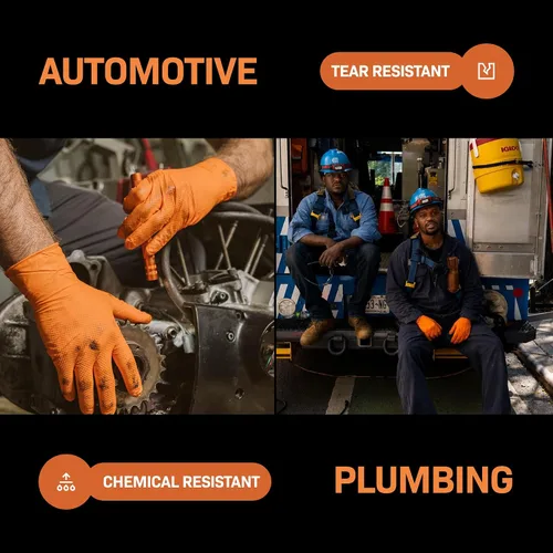 Vista 6 de First Glove 8 Mil Heavy Duty Nitrile Gloves - Diamond Grip - Disposable Gloves for Mechanic, Automotive & Industrial Work
