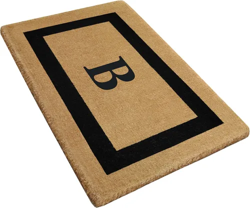 Vista 4 de Tapete de fibra de coco natural, para puerta de entrada, rectangular, resistente, para patio, atrapador de suciedad antideslizante, decoración