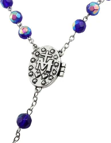 Vista 4 de Rosario de medallón de oración de cristal de zafiro de imitación, regalo de joyería religiosa para mujeres, 23 pulgadas, cuentas de 0.315 pulgadas