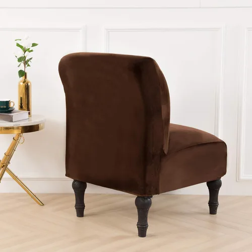 Vista 6 de LiveGo Funda para silla sin brazos, funda de terciopelo elástico para silla de comedor, funda extraíble para silla con respaldo alado y protector