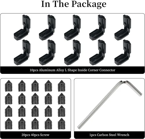Vista 3 de BELLA BAYS 40Series 10Sets de conector interior negro en forma de L, conector de esquina oculta, accesorios de extrusión de aluminio 4040