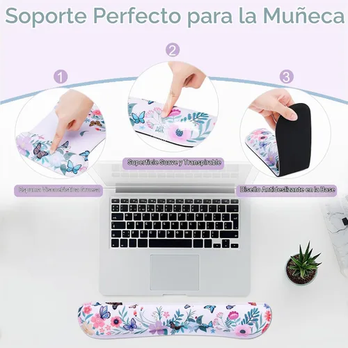 Vista 4 de MEGREZ Reposamuñecas para teclado, reposamuñecas para teclado de computadora, alfombrilla ergonómica para mouse y soporte de muñeca, bonita