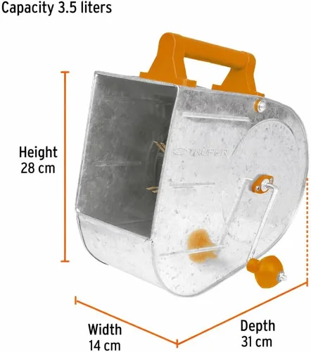 Vista 3 de Truper Aplicador profesional de textura galvanizada, pulverizador de estuco, Tirolera, capacidad de 3,5 L, acabado fino a grueso, mango de manivela