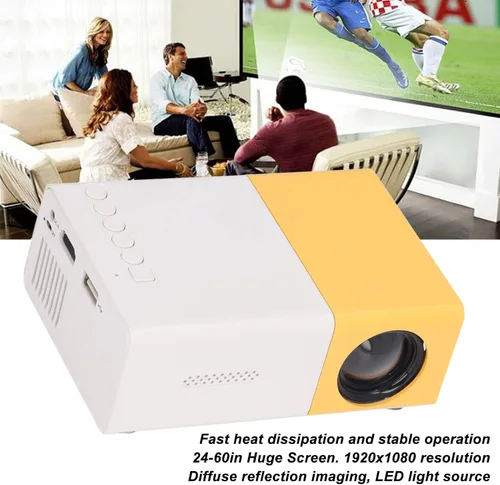 Vista 4 de Mini proyector portátil, proyector de película digital, pantalla grande de 24 a 60 pulgadas, resolución de 1920 x 1080, multiinterfaz, proyector