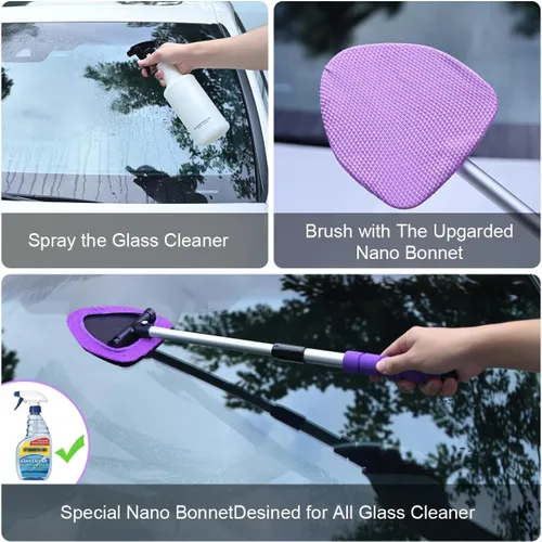 Vista 3 de XINDELL Herramienta de limpieza de parabrisas – Kit de limpieza de ventana interior y exterior de coche rosa de 24 pulgadas con mango extensible y 4