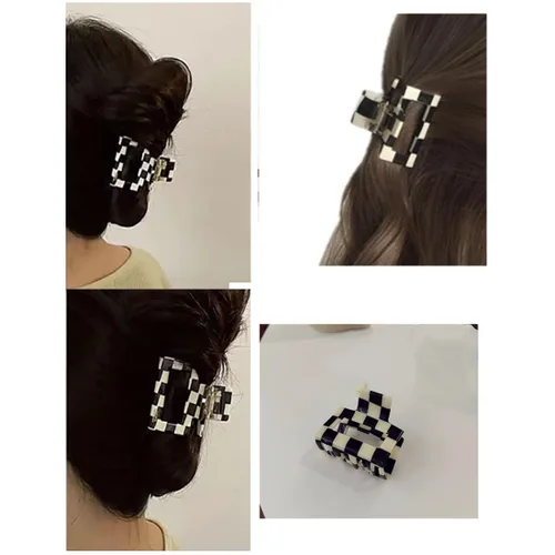 Vista 2 de Pinzas para el cabello a cuadros, 2 pinzas de pelo vintage a cuadros, pinzas de garra fuertes, pasadores para cabello grueso y fino, pinzas