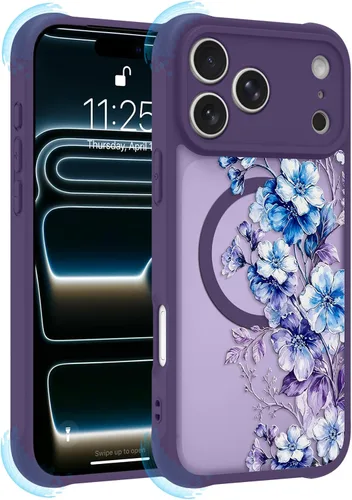 Vista 53 de OOK Funda magnética para iPhone 13 Pro Max [compatible con MagSafe] Funda delgada translúcida mate con flor silvestre negra, protección para lente