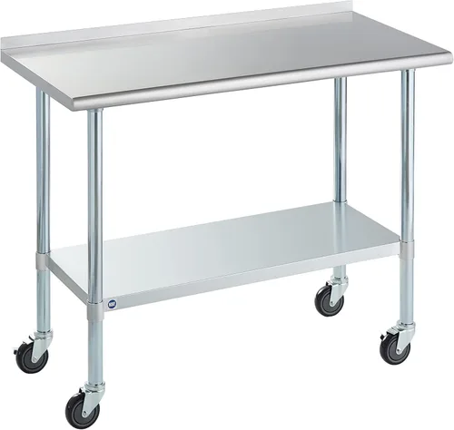 Vista 39 de ROCKPOINT Mesa de acero inoxidable para preparación y trabajo, 14x24 pulgadas; mesa de cocina comercial de metal NSF resistente con estante inferior