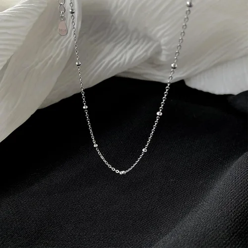 Vista 6 de LOVPEPY Gargantilla simple para mujer, plata de ley 925, delicado dije de cuentas satélite, cadena de clavícula, joyería minimalista, regalo