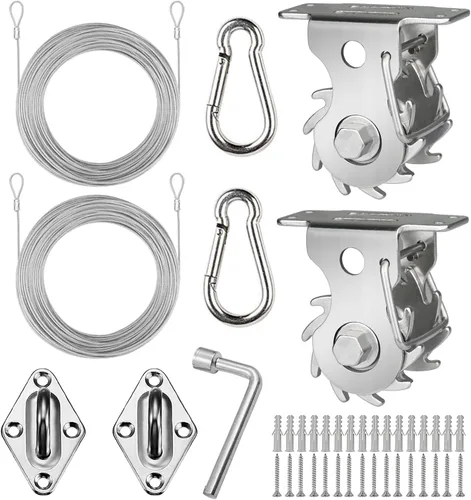Vista 7 de COOLYARD Kit de accesorios para vela con cable de cable, cable de avión recubierto de vinilo de 48 pies (12 pies x 4), kit de colgar de 6 pulgadas