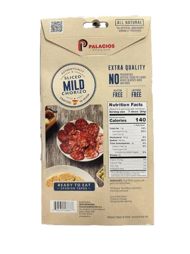 Vista 2 de Auténtico chorizo español en rodajas importado de España. Suave 3.5 onzas por Palacios