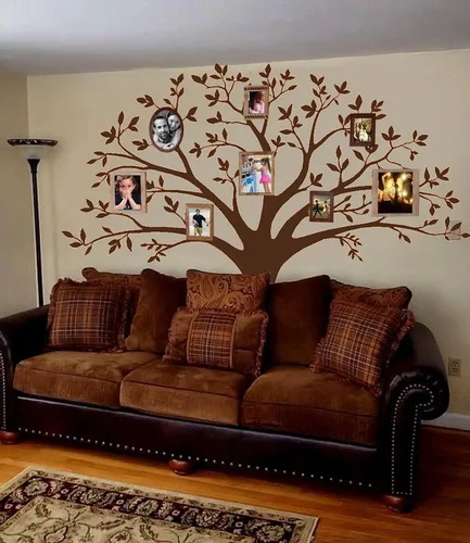 Vista 6 de Vinilo decorativo para pared de árbol de fotos de familia gigante, arte mural, decoración de pared para sala de estar, habitación de bebé (negro)