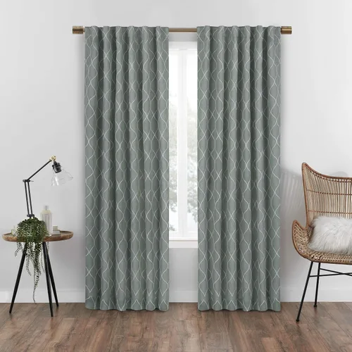 Vista 11 de Eclipse Absolute Zero Nora Geo - Cortinas opacas con aislamiento térmico y bolsillo para barra, para dormitorio, panel individual, 50 x 63 pulgadas