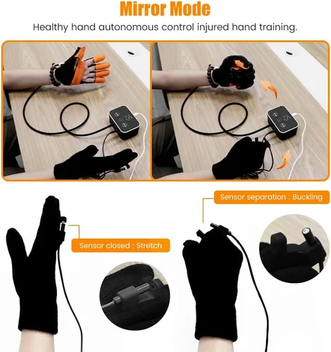 Vista 6 de Guantes robot de rehabilitación, ejercitador de dedos para recuperación de accidentes cerebrovasculares, equipo de mano para rehabilitación