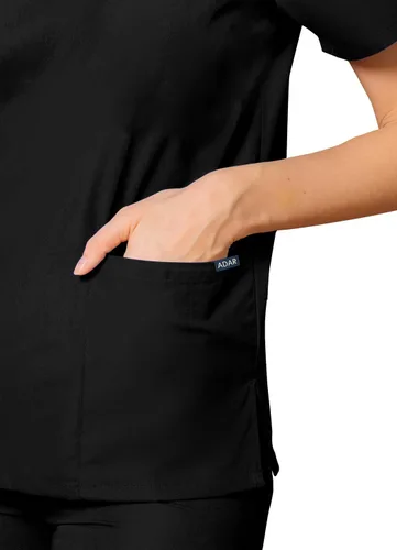 Vista 4 de Adar Uniforms Conjunto de ropa médica unisex universal - Juego de ropa médica unisex con cordón Negro