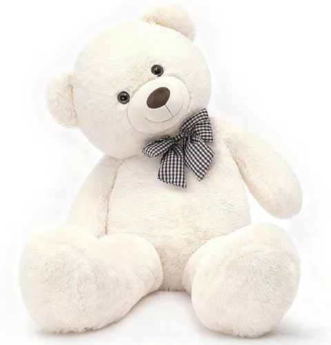Vista 12 de MorisMos Oso de peluche gigante con corbata de 4 pies, 47 pulgadas, oso de peluche grande clásico, regalo para novia novio en cumpleaños, azul