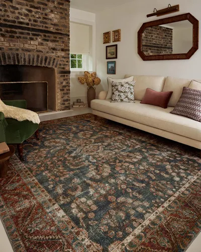 Vista 12 de Loloi Chris Loves Julia Jules Collection JUL-06 Denim/Spice 2'-3'' x 3'-9'', 0.13 pulgadas de altura, alfombra decorativa