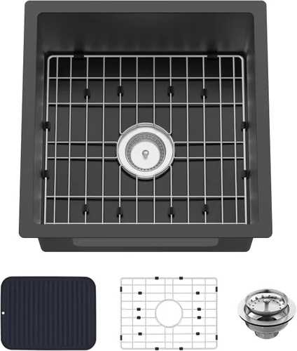 Vista 22 de Fregadero de cocina y bar negro de 12 x 16 pulgadas, pequeño tazón de acero inoxidable para montaje inferior, fregadero de cocina y bar, elección