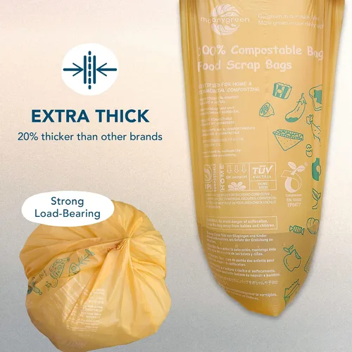 Vista 4 de Bolsas de basura compostables de 13 galones, bolsas altas de basura de alimentos de cocina, US BPI ASTM D6400 y Europe OK Compost Home, resistentes