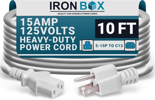 Vista 13 de IronBox Electric - Cable de Alimentación de Servicio Pesado 5-15P a C13 - Cable PC SJT 14/3 de 3 Clavijas 15A 125V - Cable para Computadora