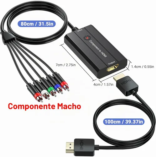 Vista 7 de Convertidor de componente macho a HDMI para DVD/STB/VHS con componente hembra para mostrar en televisores de alta definición