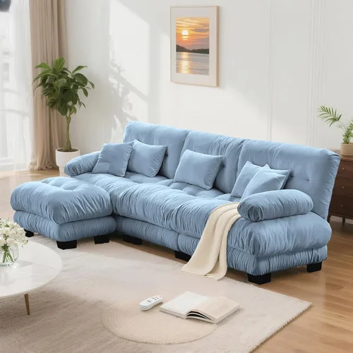 Vista 44 de SoarFlash Moderno sofá reclinable de terciopelo para sala de estar, sofá biplaza para apartamento, sofá de almacenamiento con marco de madera Azul