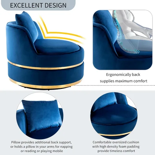 Vista 4 de Harper & Bright Designs Silla giratoria de 360 grados, moderna silla tapizada de terciopelo, silla suave con cojín de asiento para sala de estar