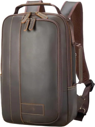 Vista 10 de Masa Kawa Mochila para portátil de cuero delgado de 15.6 pulgadas para hombre, maletín convertible, mochilas expandibles, color negro, bolsa