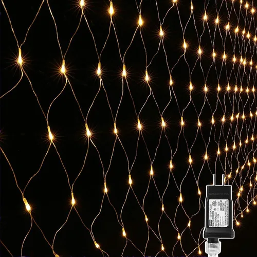 Vista 12 de LYHOPE - Luces de red de Navidad de 12 x 5 pies, 360 luces LED, 8 modos, luces de malla de alambre verde de bajo voltaje para decoraciones