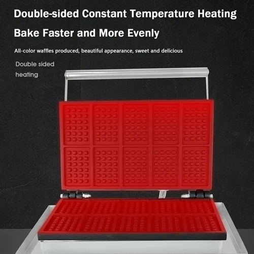 Vista 4 de Máquina de gofres belga eléctrica comercial de acero inoxidable antiadherente con control de temperatura y tiempo, adecuada para panaderías