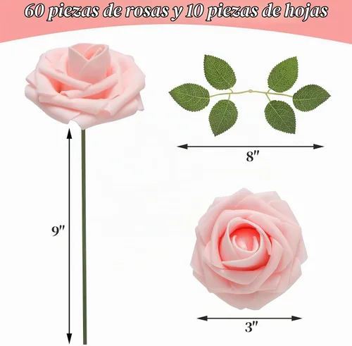 Vista 2 de DerBlue 60 rosas artificiales de aspecto real, rosas artificiales de espuma para decoración de bodas, arreglos, fiestas, decoración del hogar