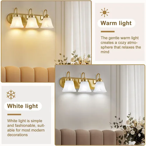 Vista 3 de EJIAXIN Lámpara de baño de 3 luces sobre espejo – Accesorios de iluminación vintage para baño, lámpara de pared fácil de instalar, luces de tocador