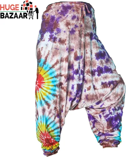 Vista 3 de Pantalones de yoga de teñido anudado para meditación, oraciones unisex por nepalí hecho a mano, tela auténtica Khaddar