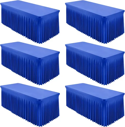 Vista 20 de Paquete de 2 manteles color azul bebé para mesa rectangular de 4 pies, manteles de elastano elásticos de 4 pies, falda blanca rectangular para baby
