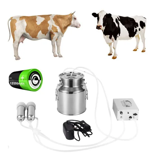 Vista 7 de Máquina de ordeño eléctrica de cabra de 7L, bomba de vacío de pulsación automática recargable con 2 tazas de pezón, cubo de acero inoxidable