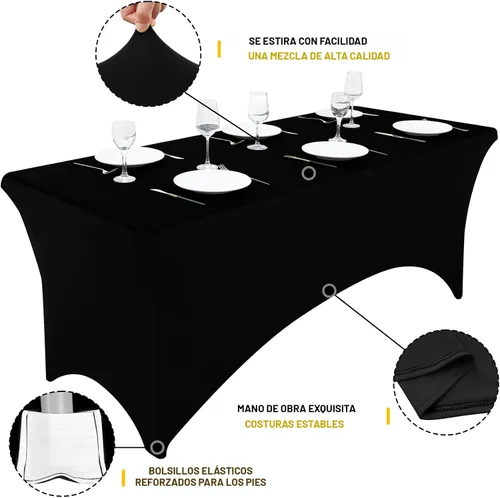 Vista 2 de Smiry Paquete de 2 manteles de elastano de 6 pies, fundas de mesa elásticas ajustables extensibles, lavables y sin arrugas, rectangulares para mesa