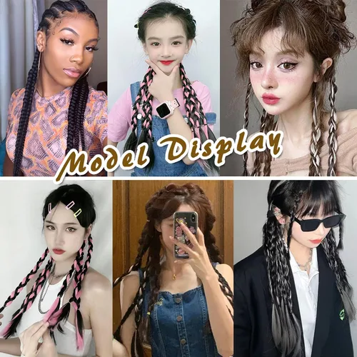 Vista 6 de Extensión de cola de caballo trenzada con banda elástica para el cabello, extensión de cabello lacio envolvente, cola de caballo, trenzas de cola