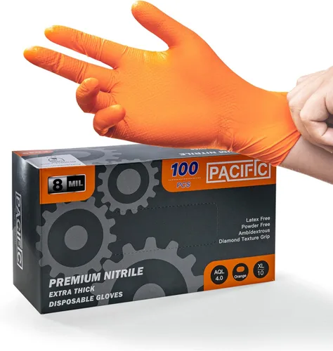 Vista 11 de PACIFIC PPE - Guantes de nitrilo naranja de 8 mil, desechables industriales