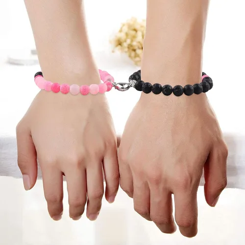 Vista 90 de 2 pulseras magnéticas para parejas, piedra natural negra mate, cristal para votos de amor eterno, juego de pulseras de cuentas de piedra de energía