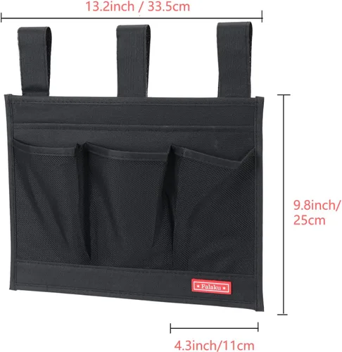 Vista 4 de Organizador colgante para mesita de noche, organizador de cabecera para rieles de cama (4 bolsillos, negro)