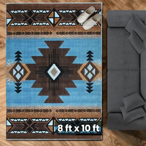 Vista 43 de YHSF South West - alfombra estilo nativo americano del suroeste C318 - fácil de limpiar, gruesa, suave, duradera, alfombra inspirada en tribus